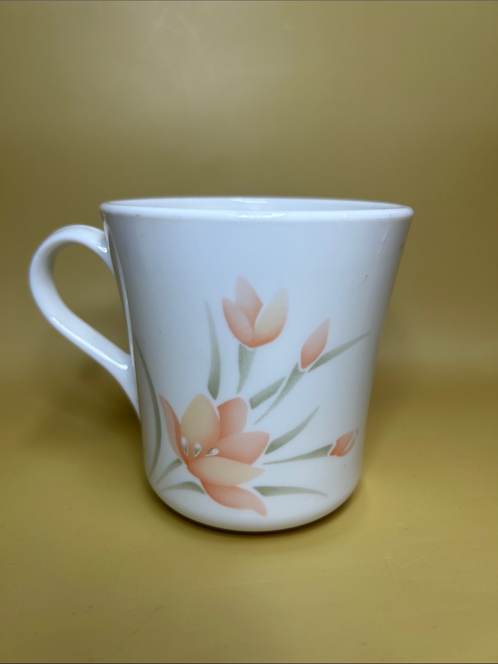 CORNING Corelle PEACH FLORAL Replacement Mug Tea Coffee Cup White Glass